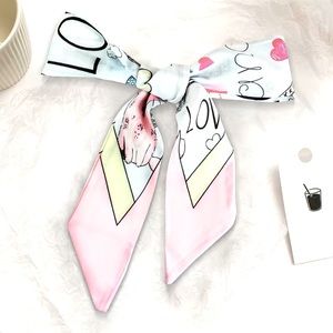 Love Print Pink Twilly Scarf
